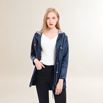 Damen Regenjacke mit Kapuze und Kordelzug in der Taille - Leichte, wetterfeste Outdoorjacke