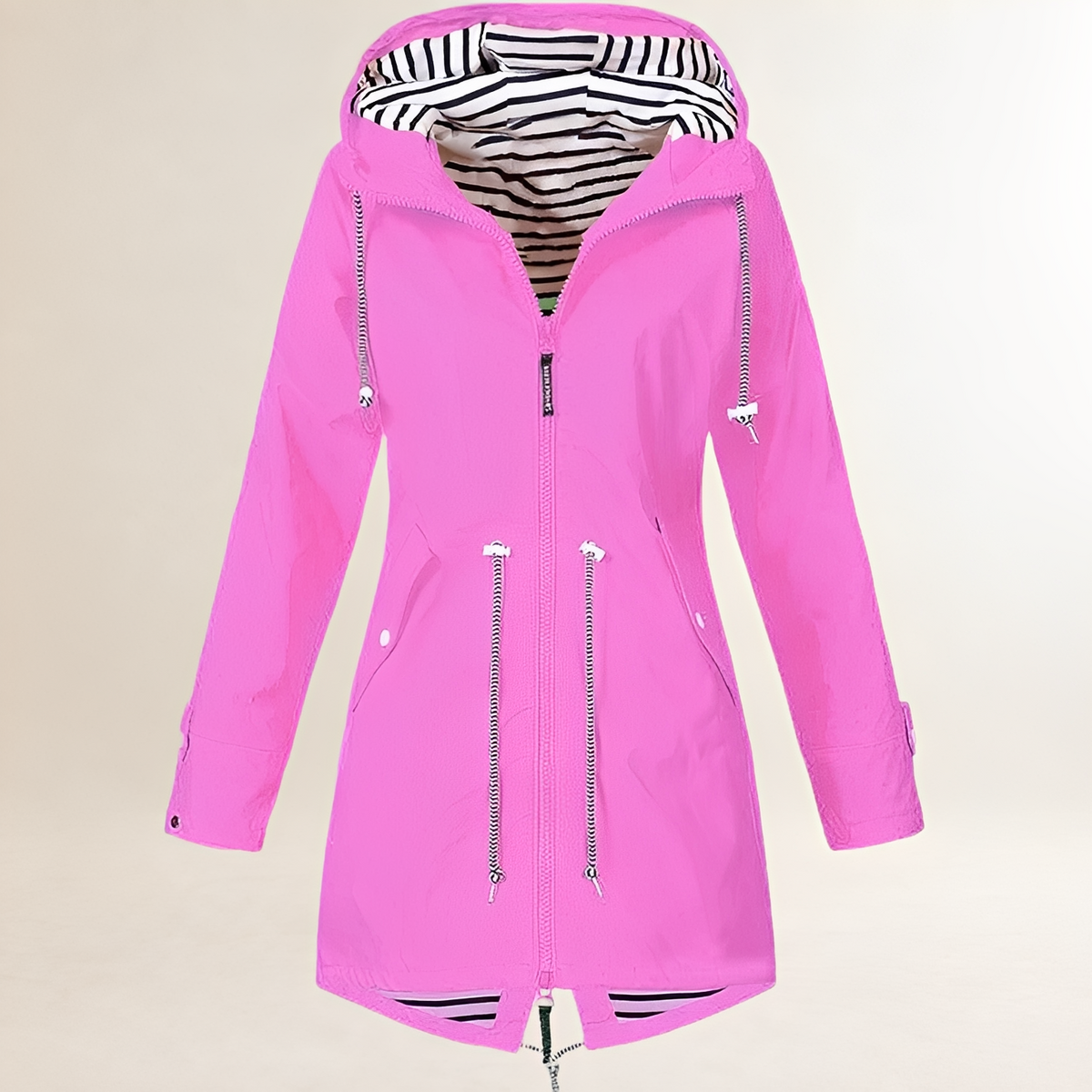 Damen Regenjacke mit Kapuze und Kordelzug in der Taille - Leichte, wetterfeste Outdoorjacke
