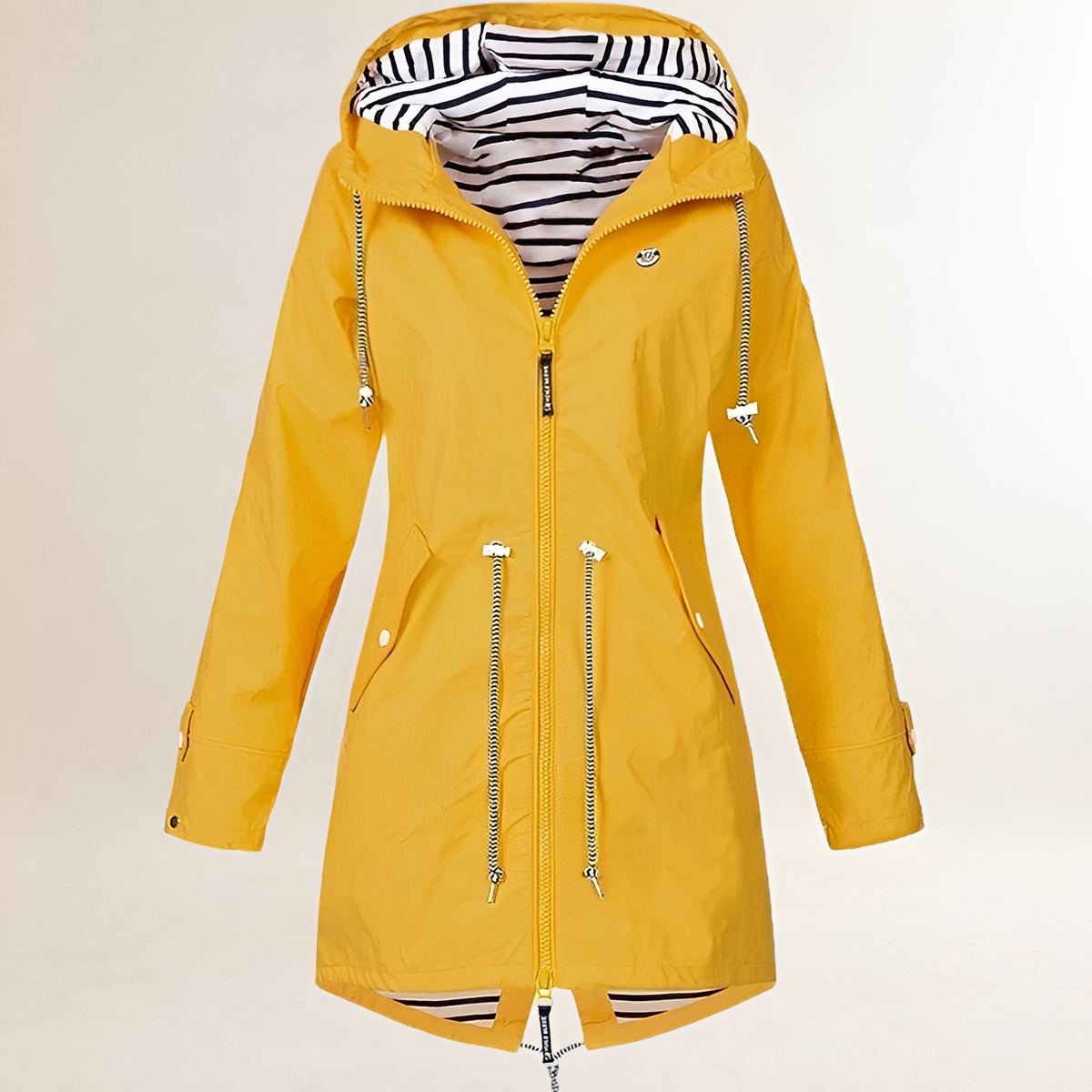 Damen Regenjacke mit Kapuze und Kordelzug in der Taille - Leichte, wetterfeste Outdoorjacke