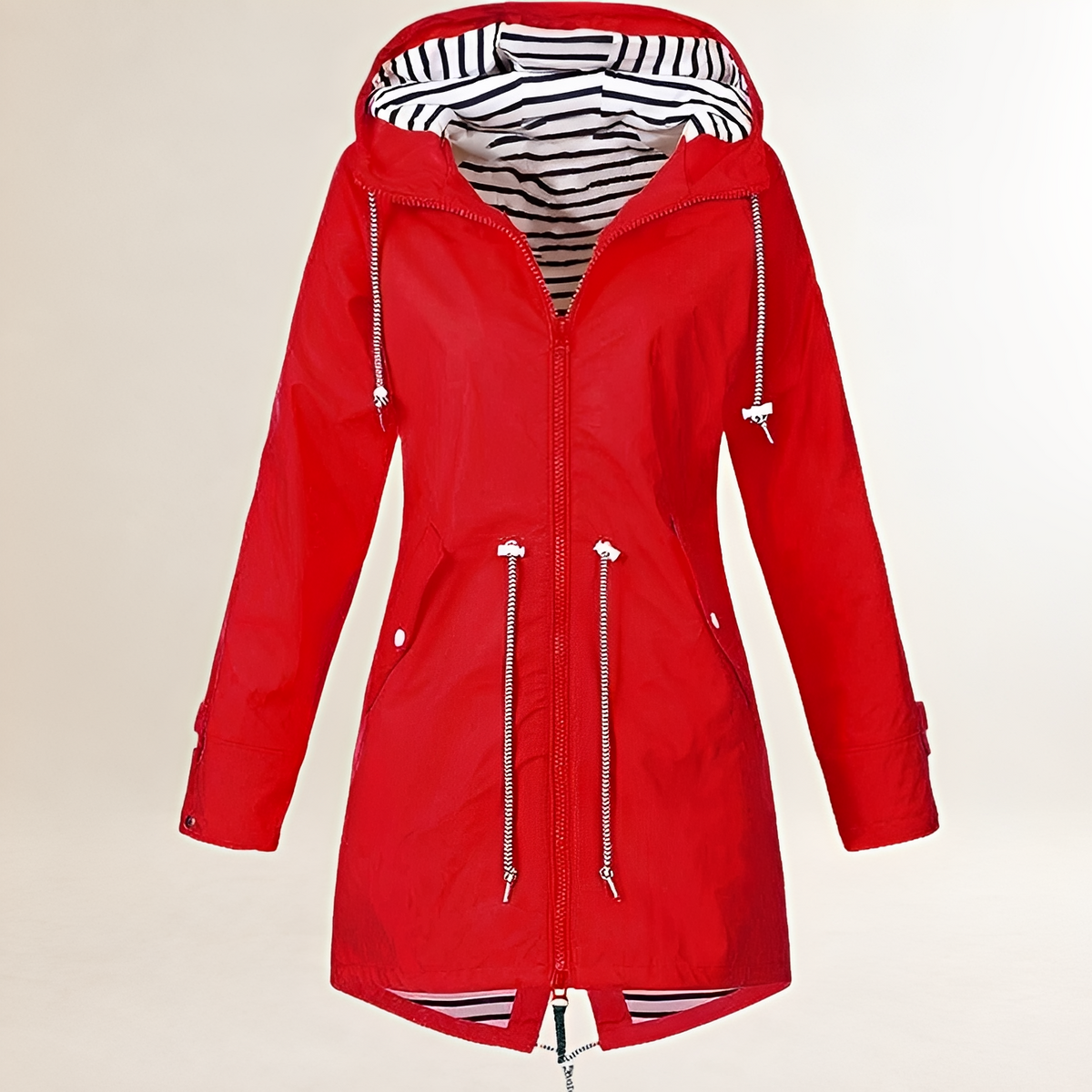 Damen Regenjacke mit Kapuze und Kordelzug in der Taille - Leichte, wetterfeste Outdoorjacke