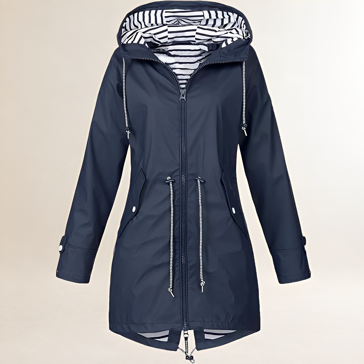 Damen Regenjacke mit Kapuze und Kordelzug in der Taille - Leichte, wetterfeste Outdoorjacke