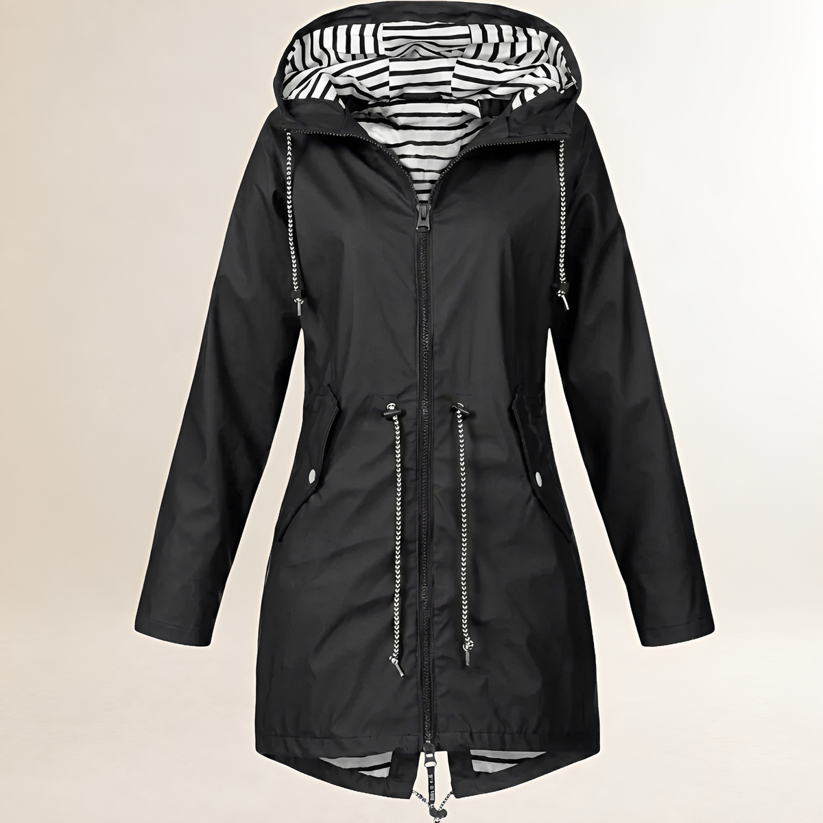 Damen Regenjacke mit Kapuze und Kordelzug in der Taille - Leichte, wetterfeste Outdoorjacke