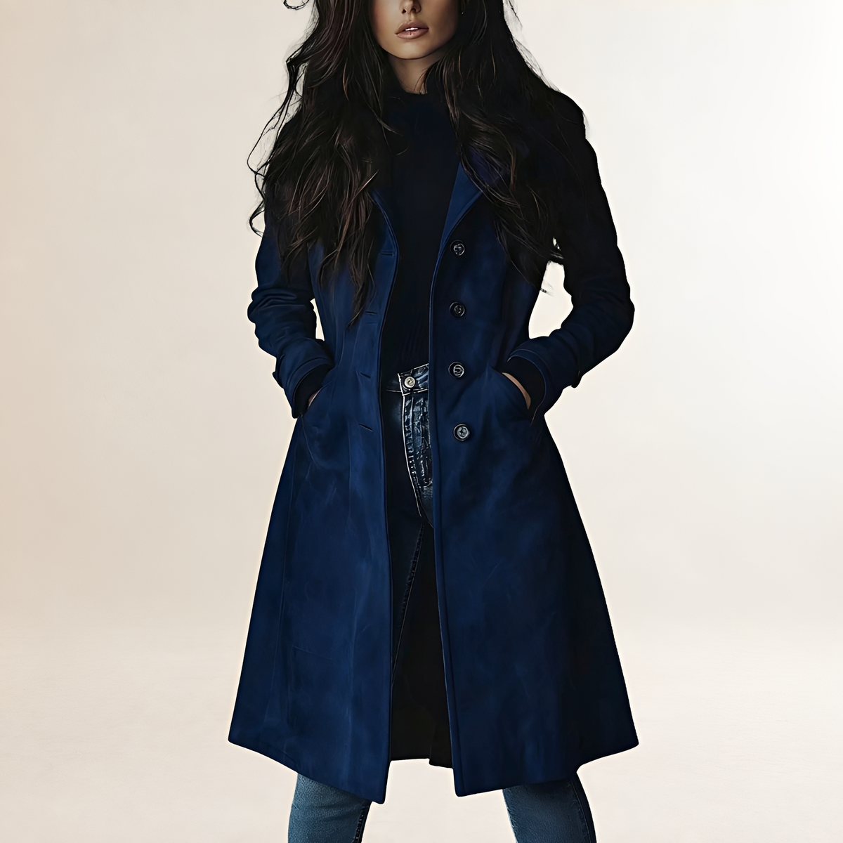 Damen Trenchcoat mit klassischem Schnitt, Knopfverschluss und langer Länge - Eleganter Mantel