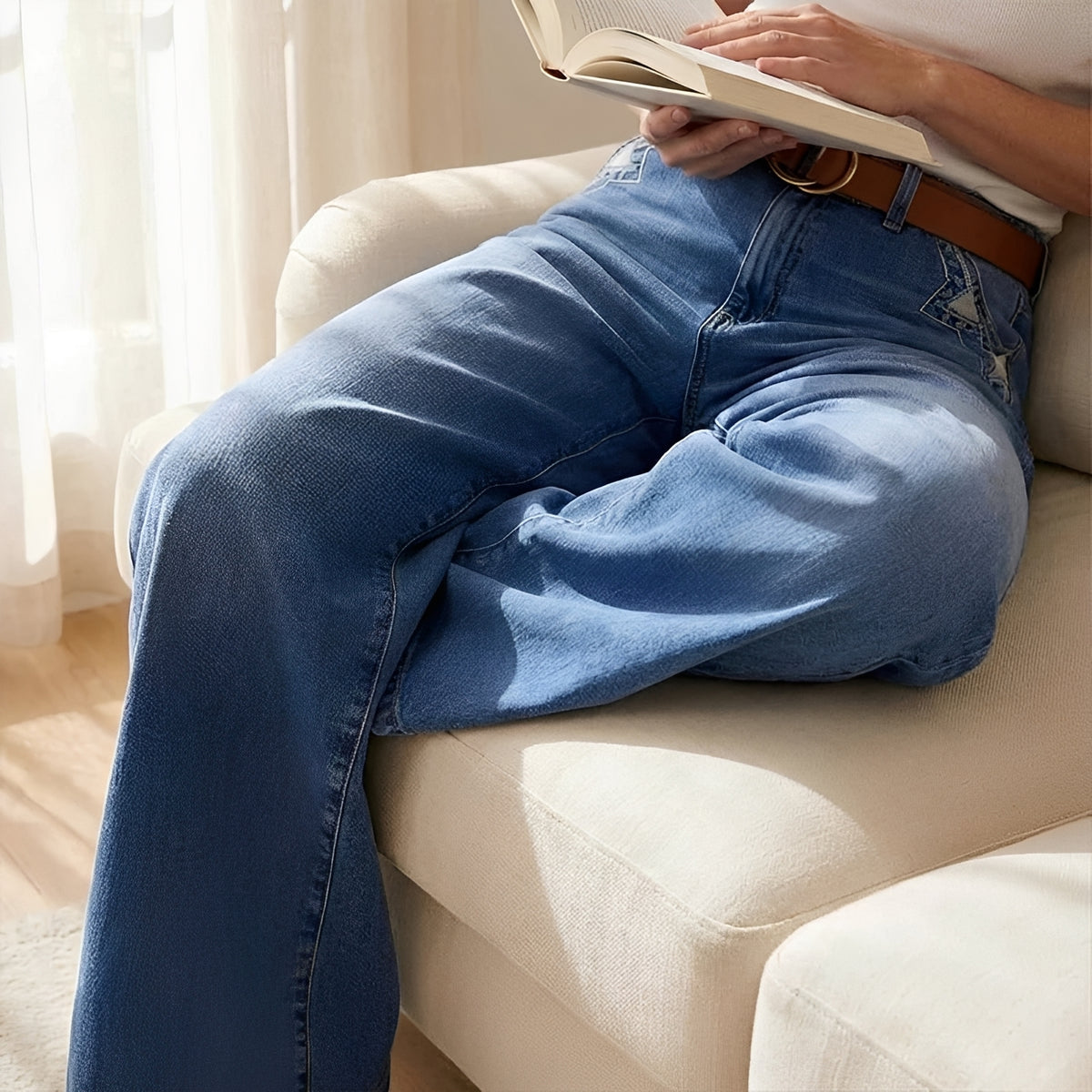 Damen Weite Jeans mit hohem Bund und klassischem Waschung - Bequeme, zeitlose Denimhose
