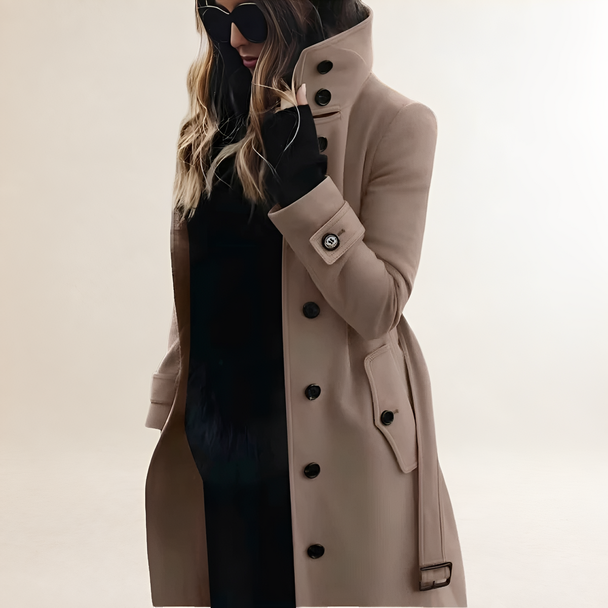 Dament Trenchcoat mit Knopfleiste - Hoher Kragen, Lange Ärmel, Taillierte Passform