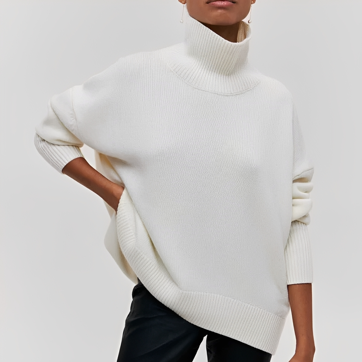 Damentrikot Rollkragenpullover Oversized Fit langarmig mit Drop-Shoulder