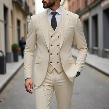 Herren Anzug Dreiteilig mit Weste - Slim-Fit Zweiknopf-Jacke, Revers mit Notch, Hip-Pockets, Faltehose