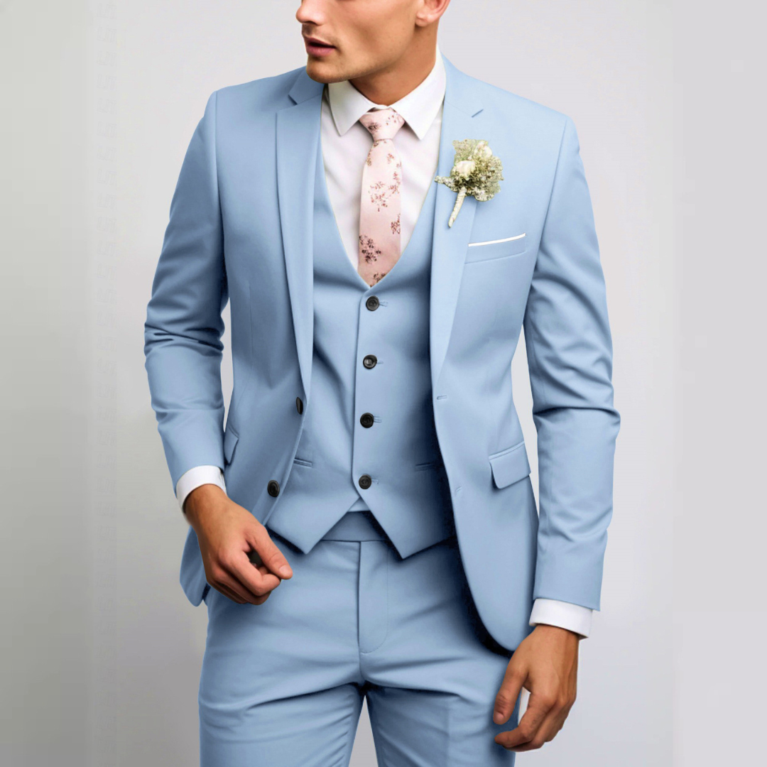 Herren Anzug-Set mit Weste – Moderner Schnitt, einreihige Jacke, flach sitzende Hose