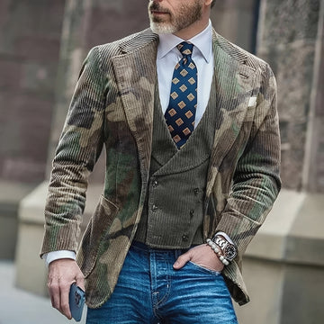 Herren Blazer mit Camouflage-Muster, Einreiher, Taillierter Schnitt