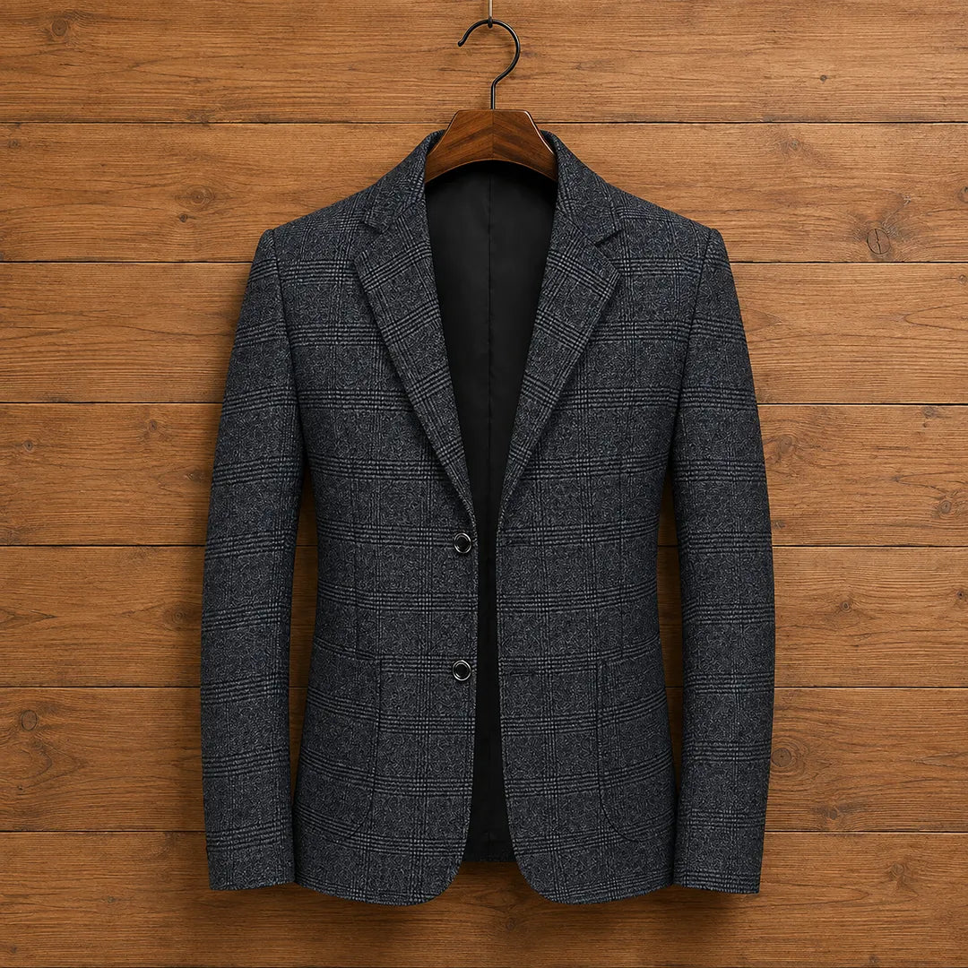 Herren Blazer - Strukturierter Karo-Muster, Einreihig, Zwei-Knopf-Verschluss, Reguläre Passform
