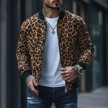 Herren Bomberjacke mit Leopardenmuster, regulärer Schnitt, Reißverschluss
