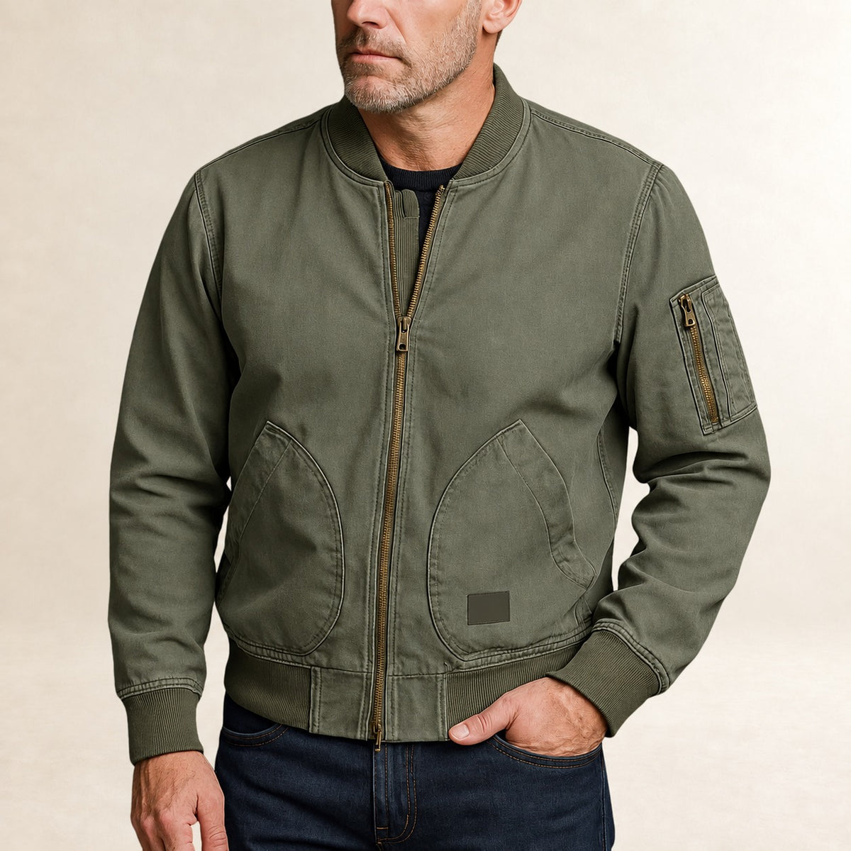 Herren Bomberjacke mit Utility-Tasche und Rippbündchen - Klassischer Schnitt