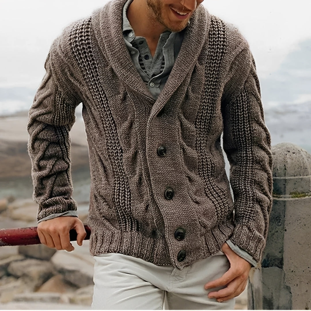 Herren Cardigan mit Shawl-Kragen - Knopfleiste, strukturierte Muster, lockerer Schnitt