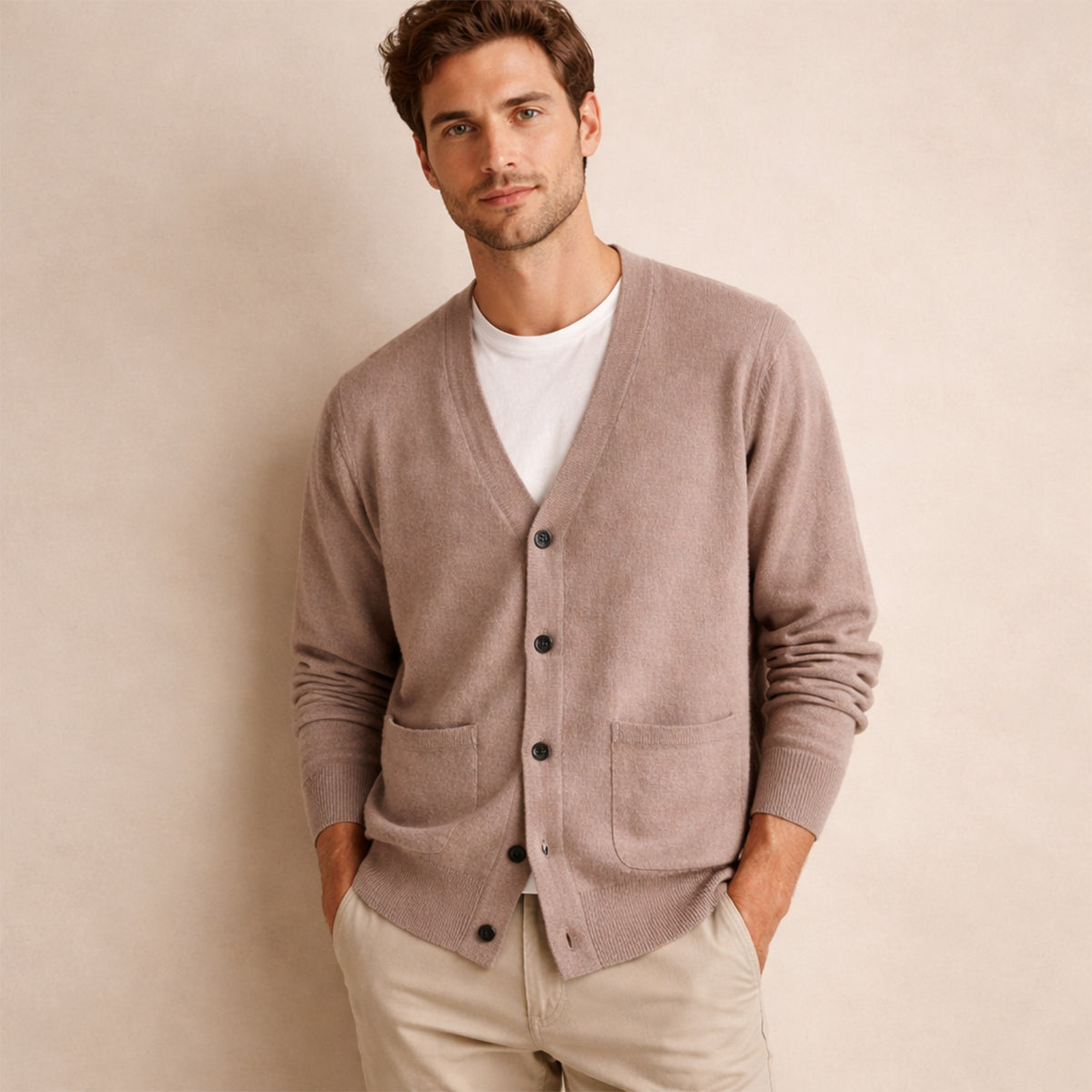Herren Cardigan V-Ausschnitt Knopfleiste Fronttaschen lockerer Schnitt