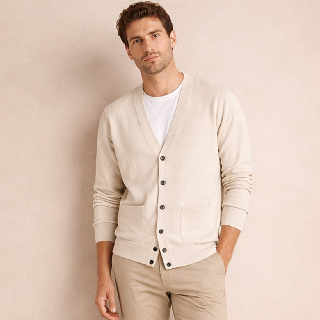 Herren Cardigan V-Ausschnitt Knopfleiste Fronttaschen lockerer Schnitt