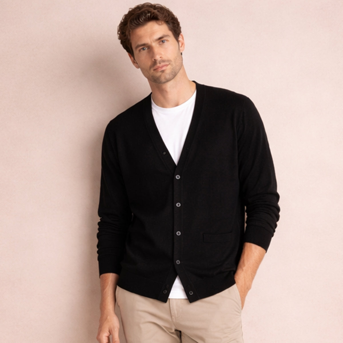 Herren Cardigan V-Ausschnitt Knopfleiste Fronttaschen lockerer Schnitt