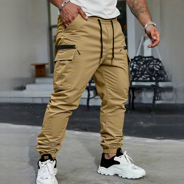 Herren Cargo-Hose mit Mehrfachtaschen, Kordelzug an der Taille, schmal zulaufender Schnitt