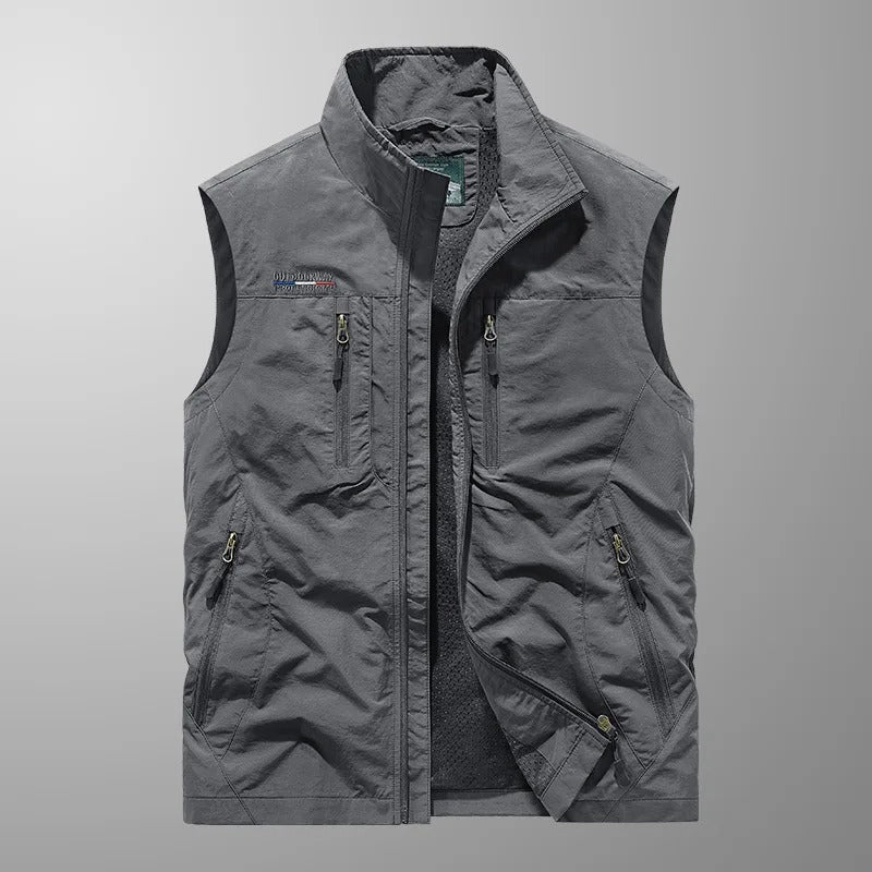 Herren Cargo Weste - Atmungsaktive Outdoor Weste mit Mehreren Taschen und Reißverschluss
