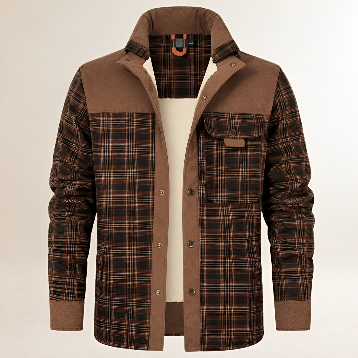 Herren Dapper-Jacke Karomuster mit Kontrast-Yoke, Brusttasche und Seitentaschen – Reguläre Passform