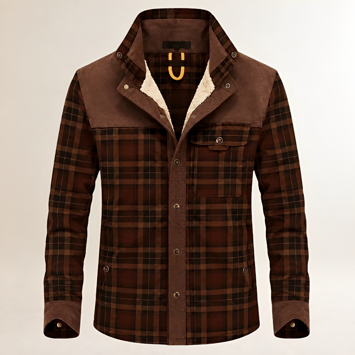 Herren Dapper-Jacke Karomuster mit Kontrast-Yoke, Brusttasche und Seitentaschen – Reguläre Passform