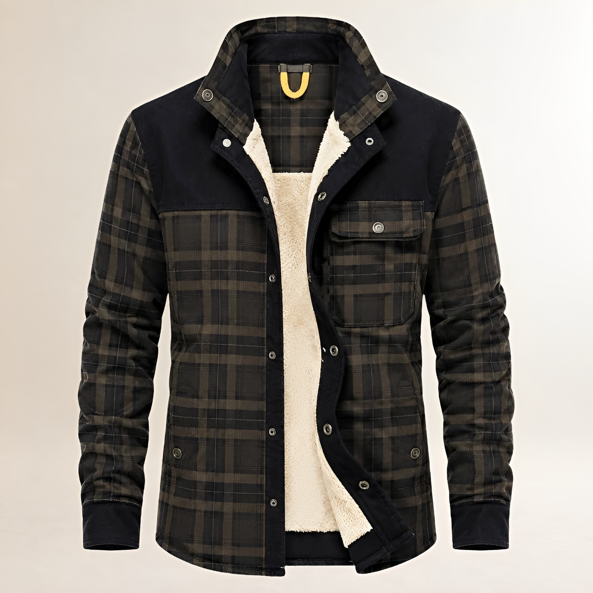 Herren Dapper-Jacke Karomuster mit Kontrast-Yoke, Brusttasche und Seitentaschen – Reguläre Passform