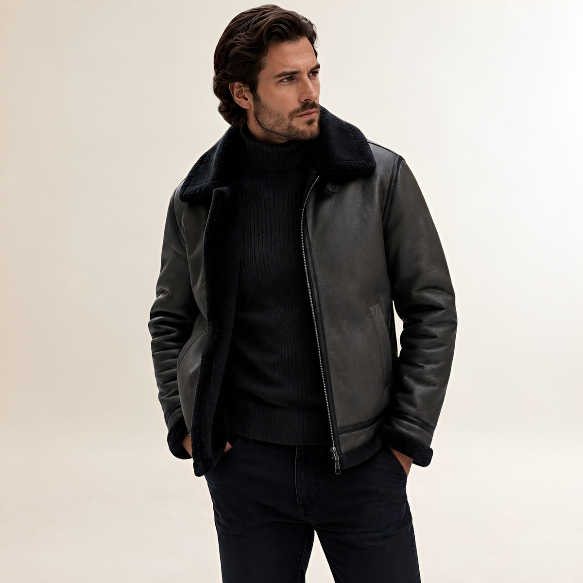 Herren-Fliegerjacke mit Innenfutter und Reißverschluss - Regular Fit