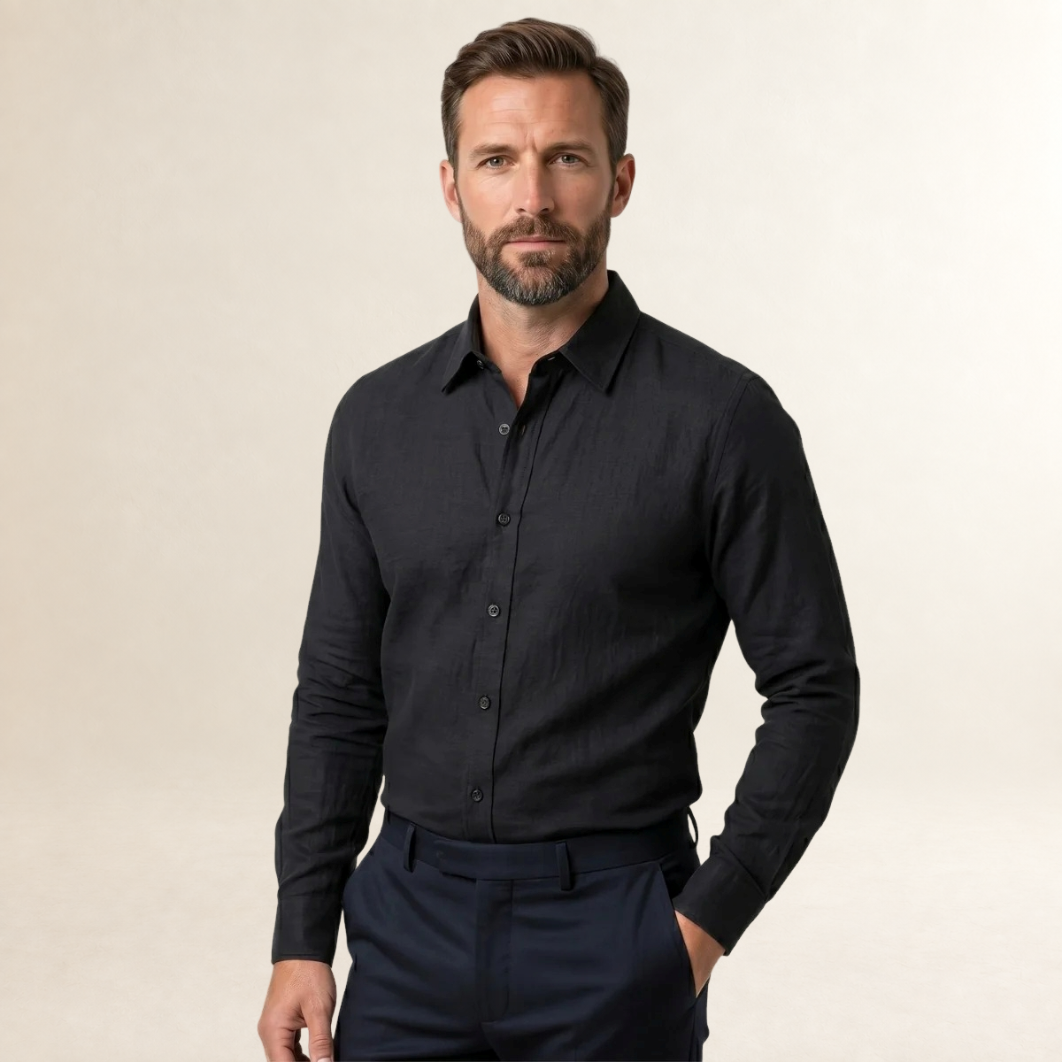 Herren Freizeit-Hemd Langarm mit Knopfleiste und klassischem Kragen