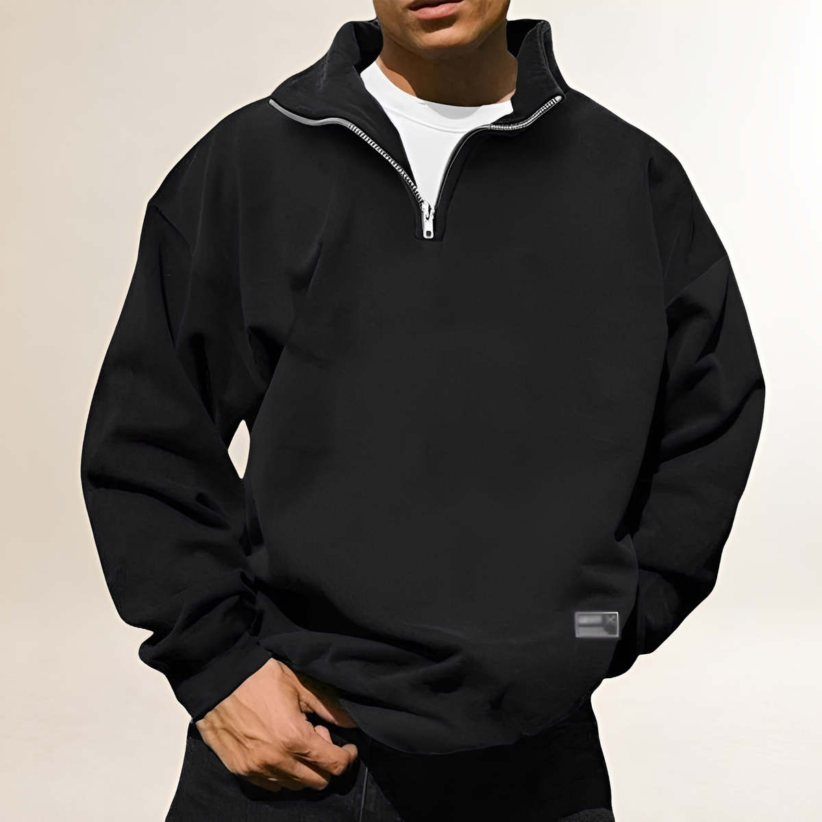 Herren Half-Zip Pullover Sweatshirt mit Stehkragen - Relaxed Fit