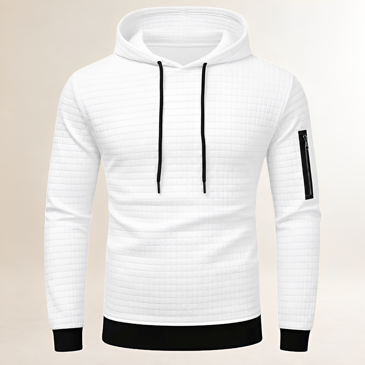 Herren Hoodie Slim-Fit mit Quadrat-Steppung – Kapuze mit Kordel, Ärmel-Reißverschlussfach, Kangarou-Tasche