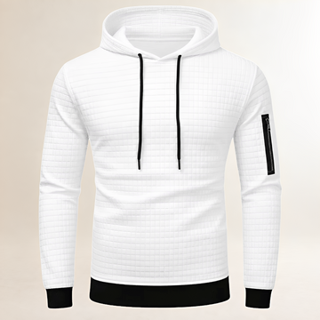 Herren Hoodie Slim-Fit mit Quadrat-Steppung – Kapuze mit Kordel, Ärmel-Reißverschlussfach, Kangarou-Tasche