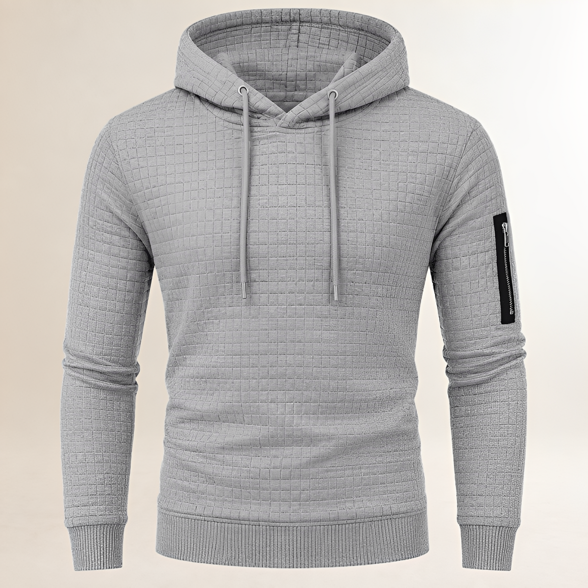 Herren Hoodie Slim-Fit mit Quadrat-Steppung – Kapuze mit Kordel, Ärmel-Reißverschlussfach, Kangarou-Tasche