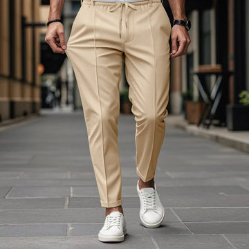 Herren Hose mit elastischem Bund und Bindegürtel - gerader Beinverlauf, Frontfalte, taillierte Optik
