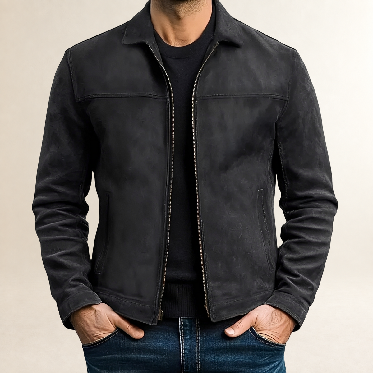 Herren Jacke - Fester Schnitt, Reißverschluss, Kontraststeppung