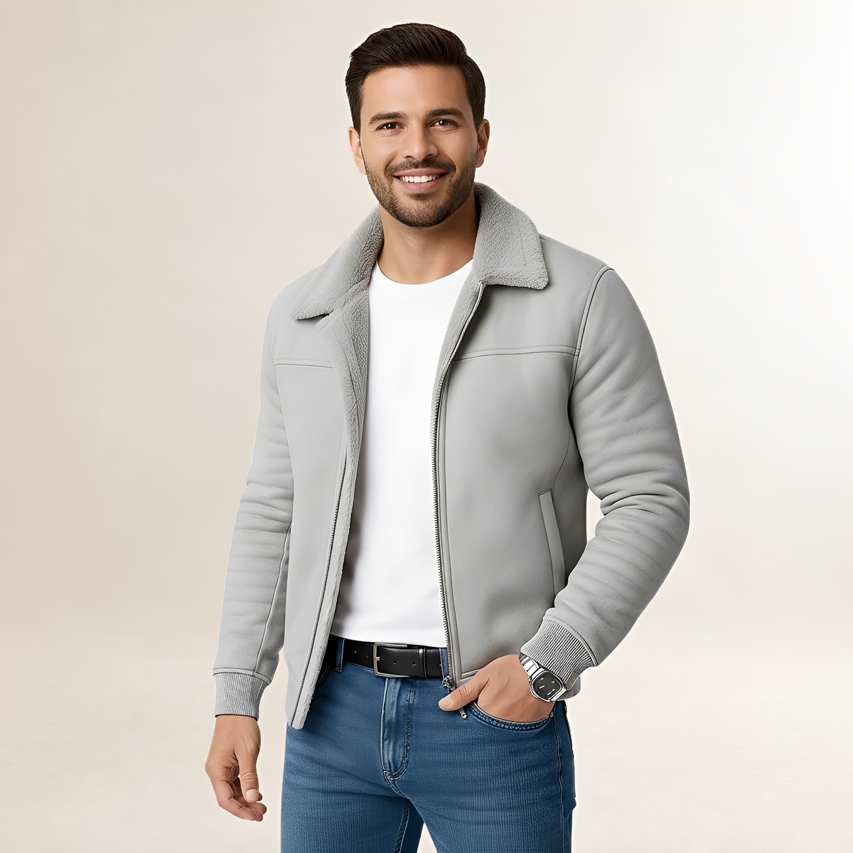 Herren Jacke - Reißverschluss, Stehkragen, moderner Schnitt