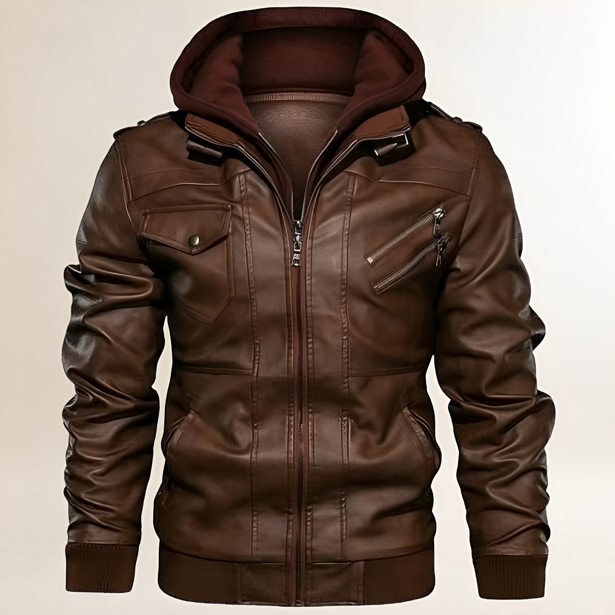 Herren Jacke Zip-Front mit Kapuze und Schulterpanele-quilt – Militärischer Schulterlook