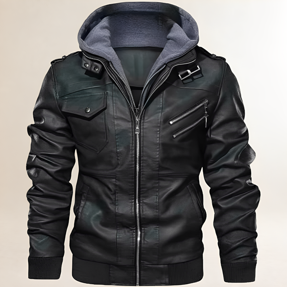 Herren Jacke Zip-Front mit Kapuze und Schulterpanele-quilt – Militärischer Schulterlook