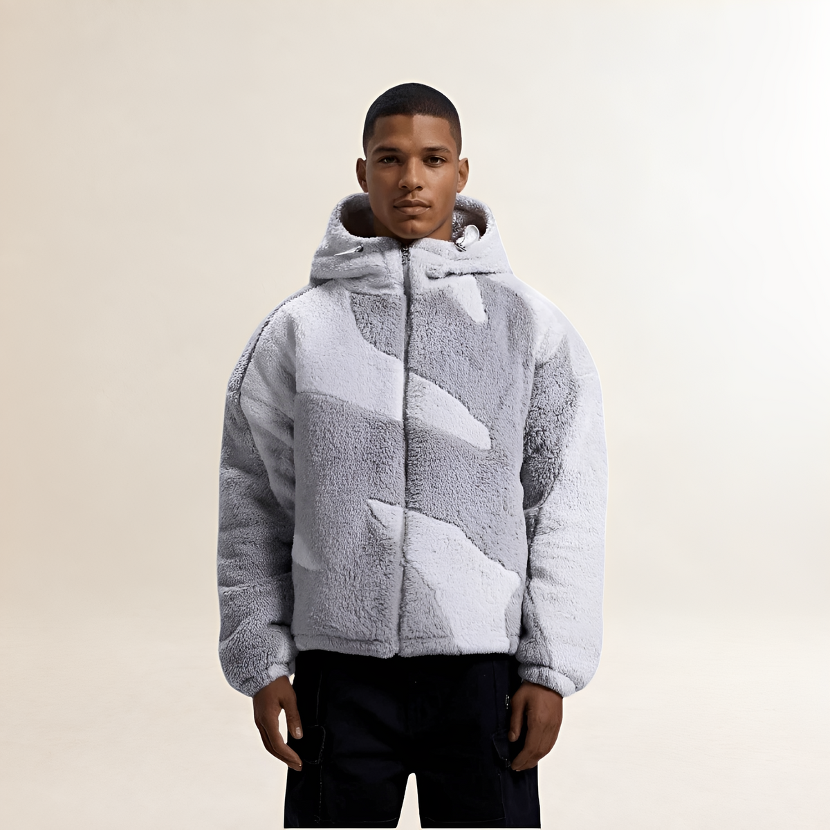 Herren Kapuzenjacke mit Reißverschluss - lockerer Schnitt, Farbblock-Design