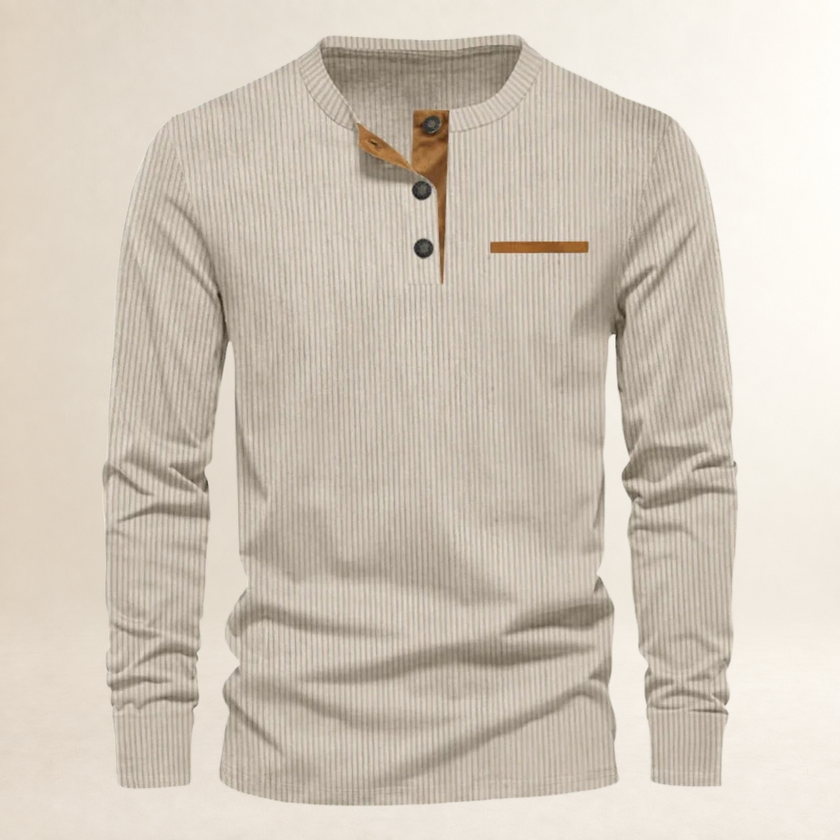 Herren Langarm-Henley-Shirt mit geripptem Muster, Knopfleiste und tailliertem Schnitt