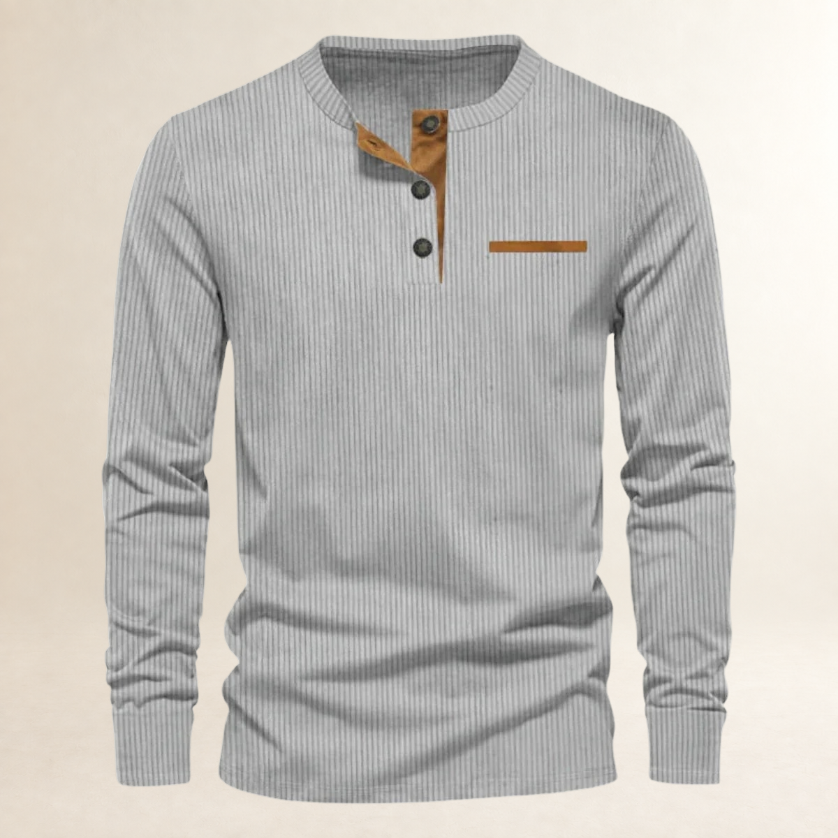 Herren Langarm-Henley-Shirt mit geripptem Muster, Knopfleiste und tailliertem Schnitt