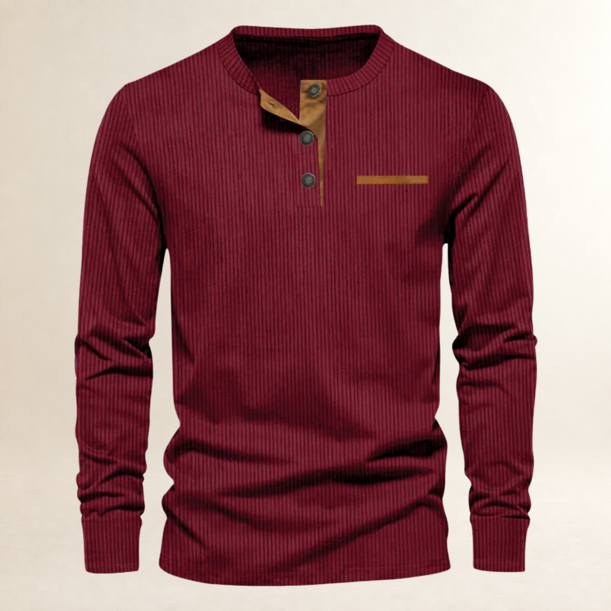 Herren Langarm-Henley-Shirt mit geripptem Muster, Knopfleiste und tailliertem Schnitt