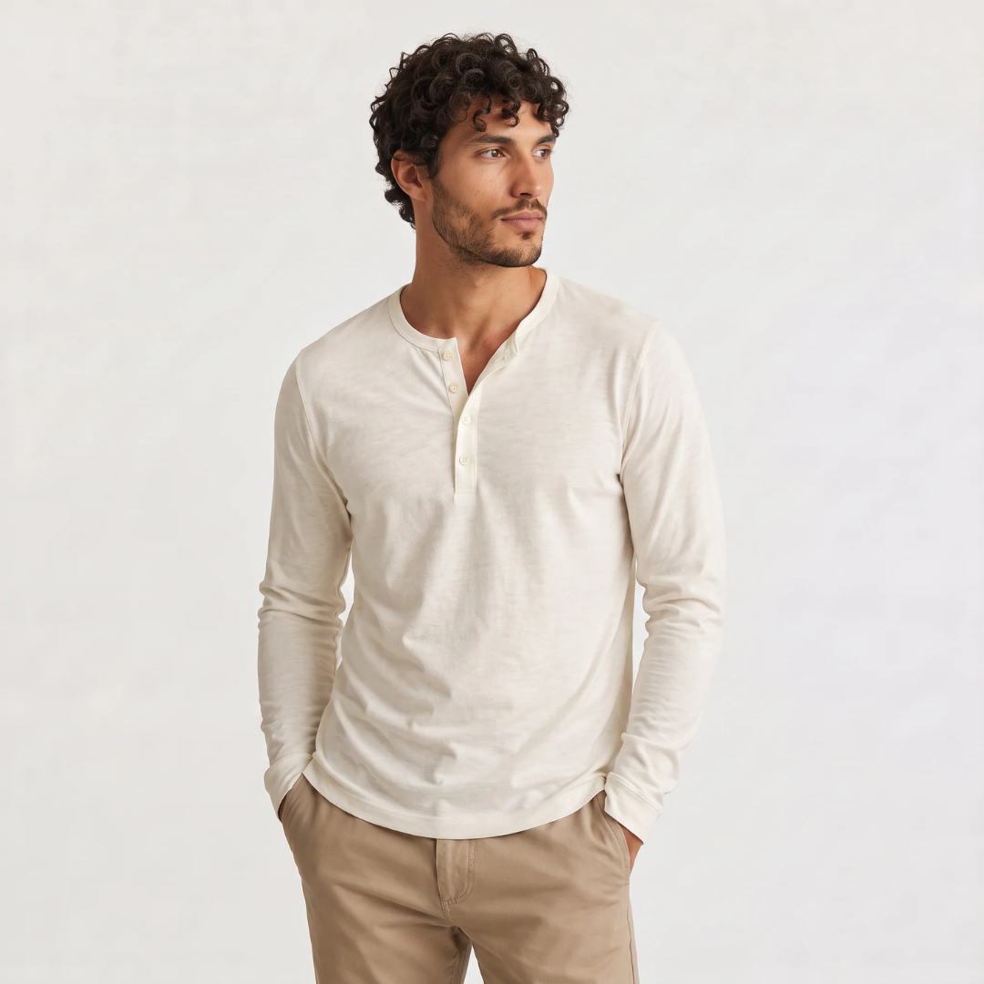 Herren Langarm-Henley-Shirt mit Knopfleiste - Casual Fit