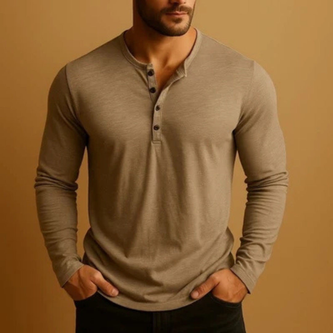 Herren Langarm-Henley-Shirt mit Knopfleiste - Casual Fit