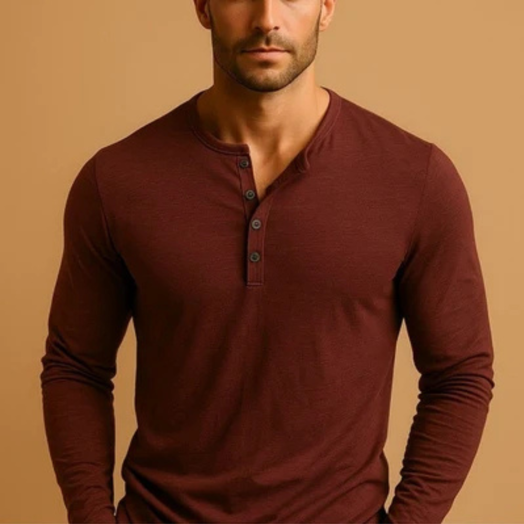 Herren Langarm-Henley-Shirt mit Knopfleiste - Casual Fit
