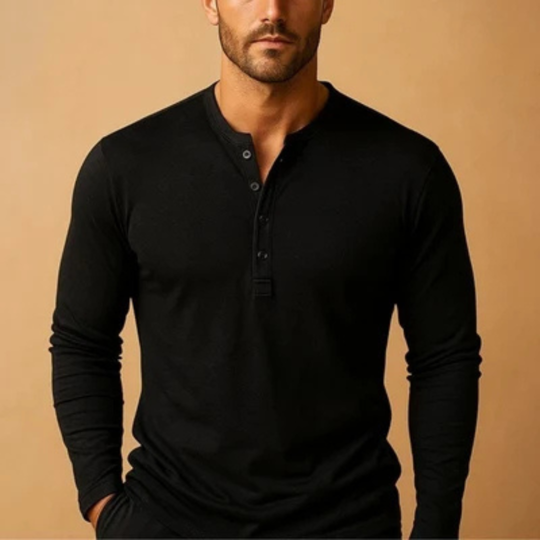 Herren Langarm-Henley-Shirt mit Knopfleiste - Casual Fit
