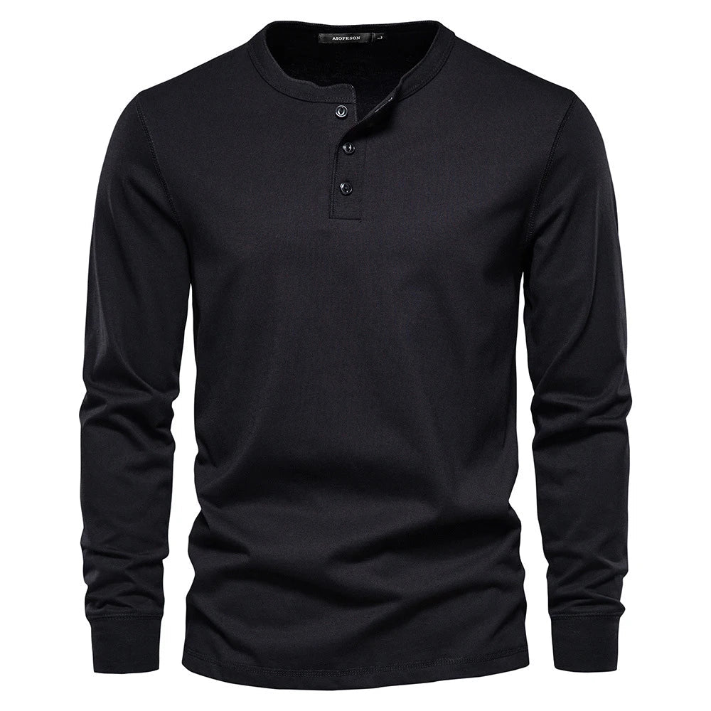 Herren Langarm Henley T-Shirt mit Knopfleiste und regulärem Schnitt
