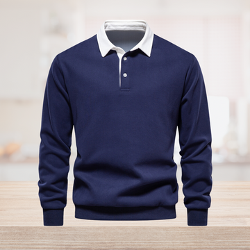 Herren Langarm Polo Hemd mit klassischem Kragen und Rippbündchen