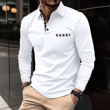 Herren Langarm Polo-Shirt mit klassischem Kragen und Brusttasche - Regulärer Schnitt