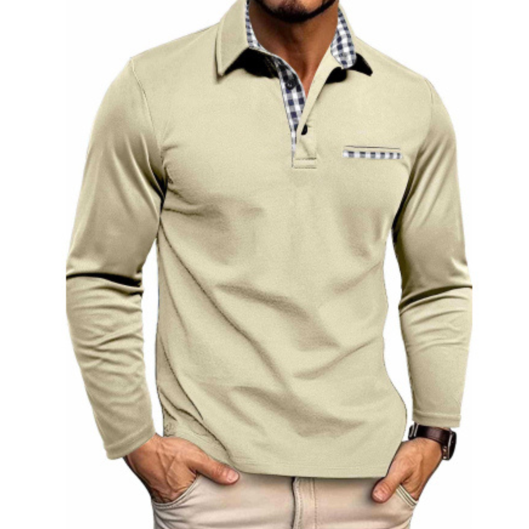 Herren Langarm Polo-Shirt mit klassischem Kragen und Brusttasche - Regulärer Schnitt