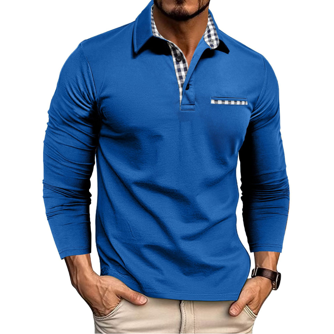 Herren Langarm Polo-Shirt mit klassischem Kragen und Brusttasche - Regulärer Schnitt