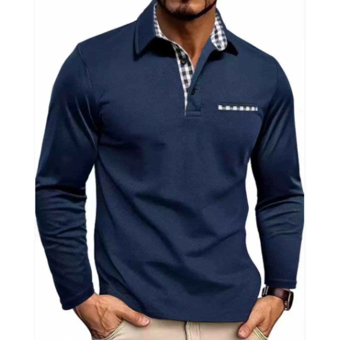 Herren Langarm Polo-Shirt mit klassischem Kragen und Brusttasche - Regulärer Schnitt